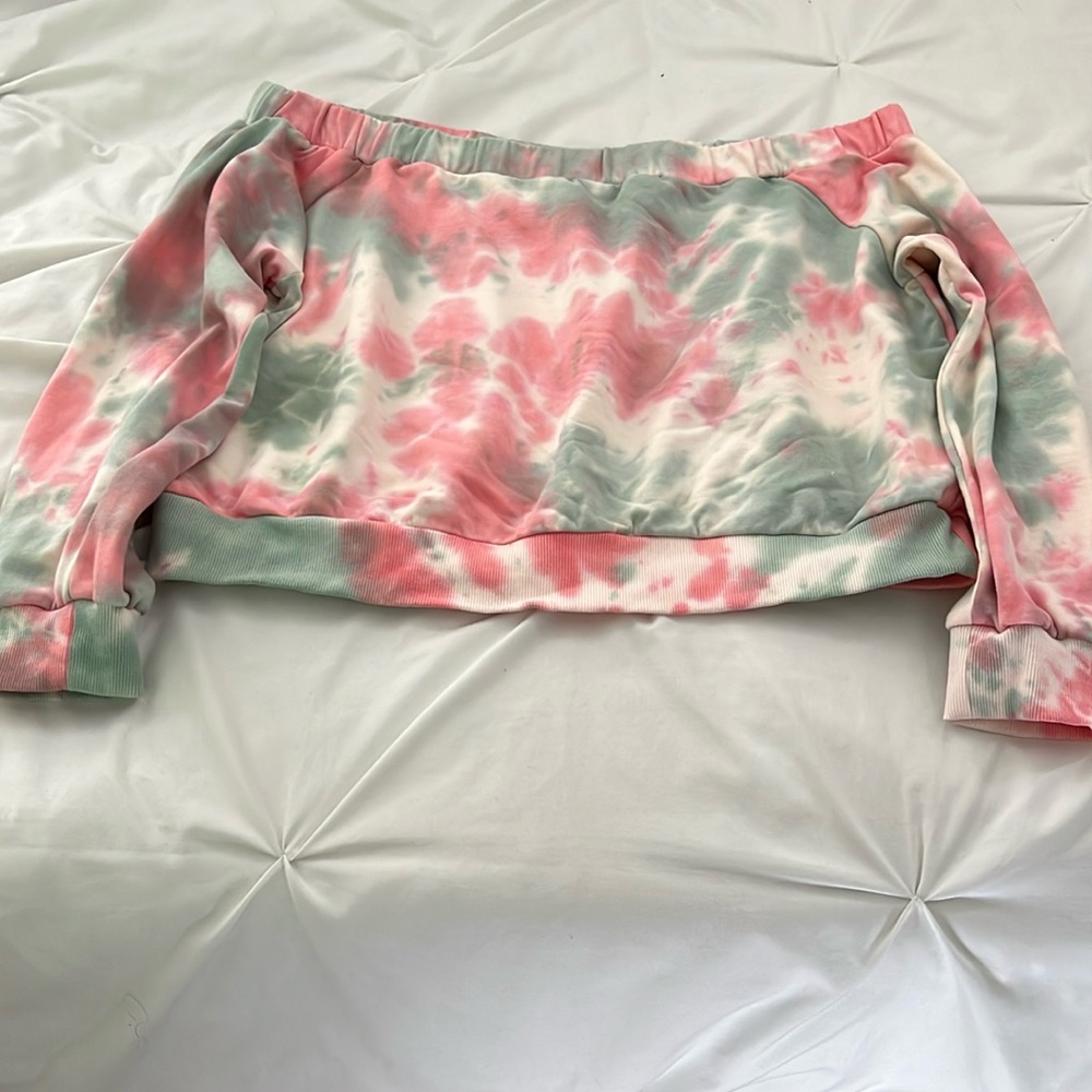 Forever 21 Tie Dye Off Shoulder Cropped Sweatshirt